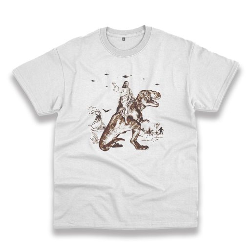 Funny Jesus Riding Dinosaur Vintage Tshirt