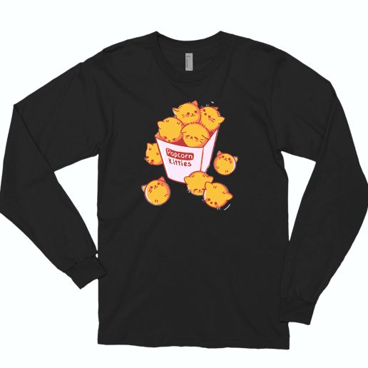 Funny Popcorn Kitten Cute Long Sleeve T shirt