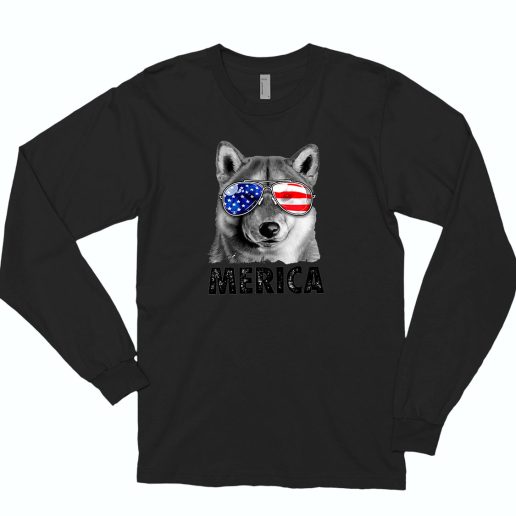 Shiba 4th Of July American Pride Cute Long Sleeve T shirt