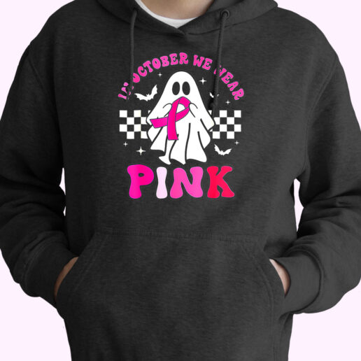 Hoodie Awareness Ghost In October We Wear Pink 90s Style