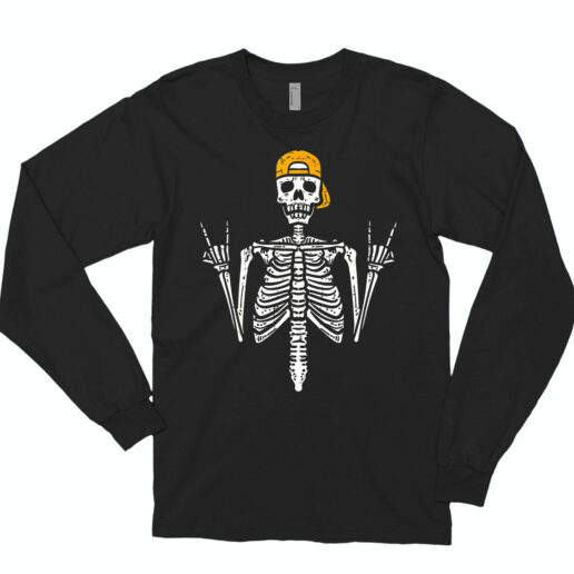 Long Sleeve T Shirt Rocker Skeleton Cap 90s Style