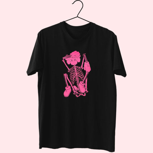 Rare Kaws Skeleton New Fiction Pink Essentials T shirt