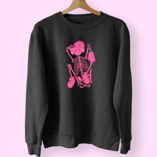 Rare Kaws Skeleton New Fiction Pink Sweatshirt Design