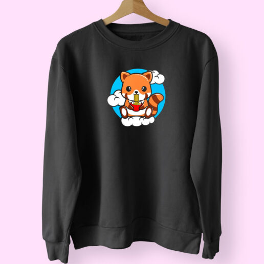 Red Panda Sitting On A Cloud And Eating Ramen Sweatshirt Design