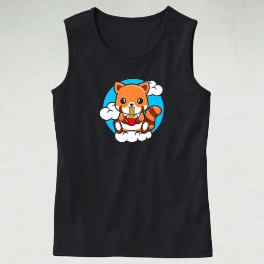 Red Panda Sitting On A Cloud And Eating Ramen Tank Top Design