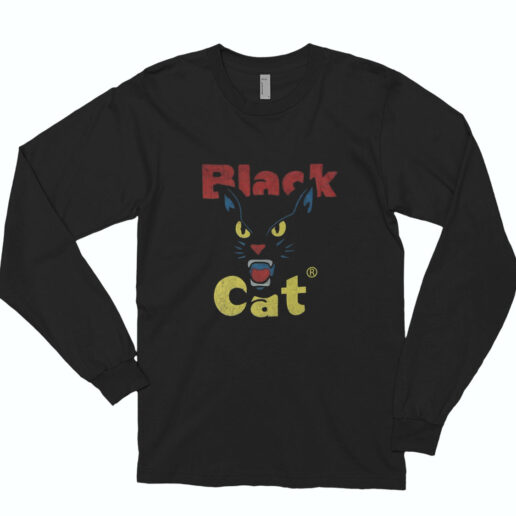 Retro Black Cat Retro Fireworks Vintage Halloween Long Sleeve Shirt Classic Style