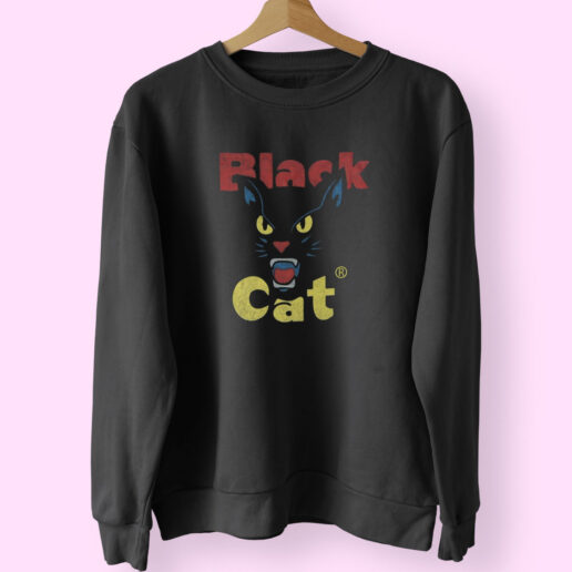 Retro Black Cat Retro Fireworks Vintage Halloween Sweatshirt Design