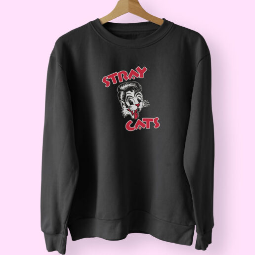 Stray Cats Cat Head Red Letters Sweatshirt Design