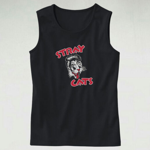 Stray Cats Cat Head Red Letters Tank Top Design