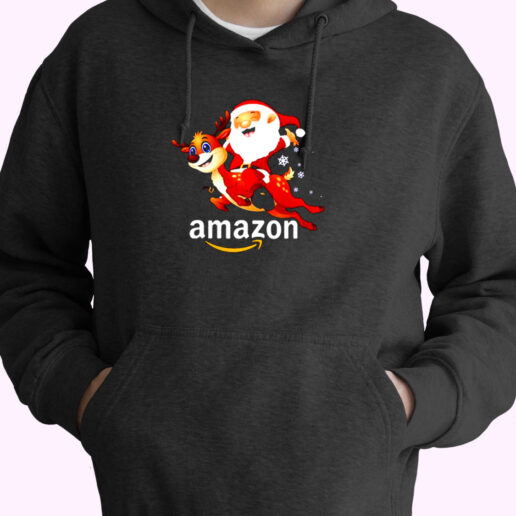 Amazon Santa Claus Riding Reindeer Christmas Essential Hoodie