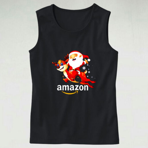 Amazon Santa Claus Riding Reindeer Christmas Graphic Tank Top