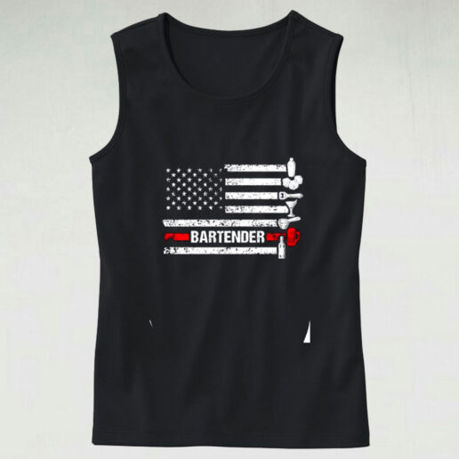 American Flag Cocktail Shaker Bartender Graphic Tank Top