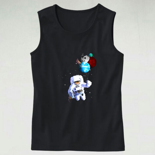 Astro Cat With Planet Balloons Graphic Tank Top