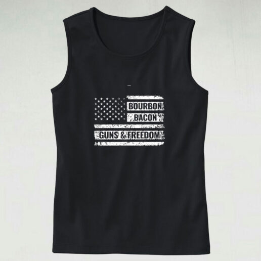 Bourbon Bacon Guns And Freedom American Flag Graphic Tank Top