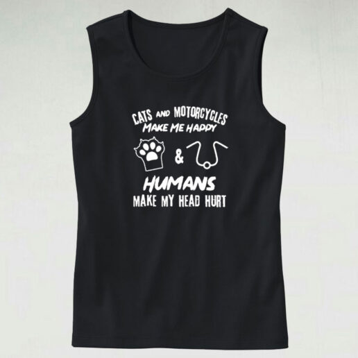 Cats And Motorcycles Make Me Happy Graphic Tank Top