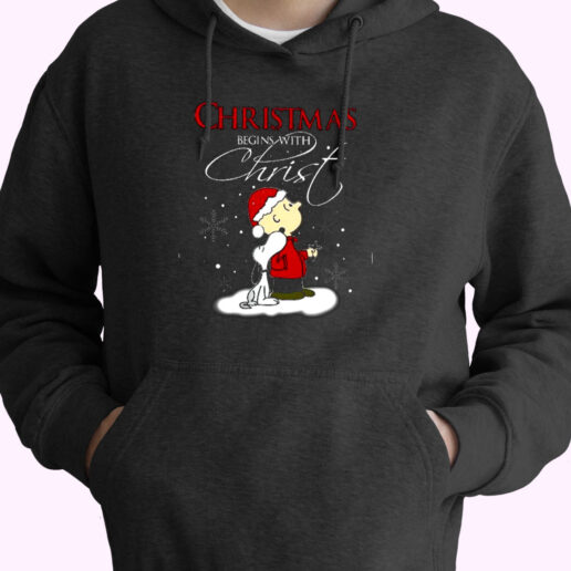 Christmas Begins With Christ Snoopy & Charlie Essential Hoodie