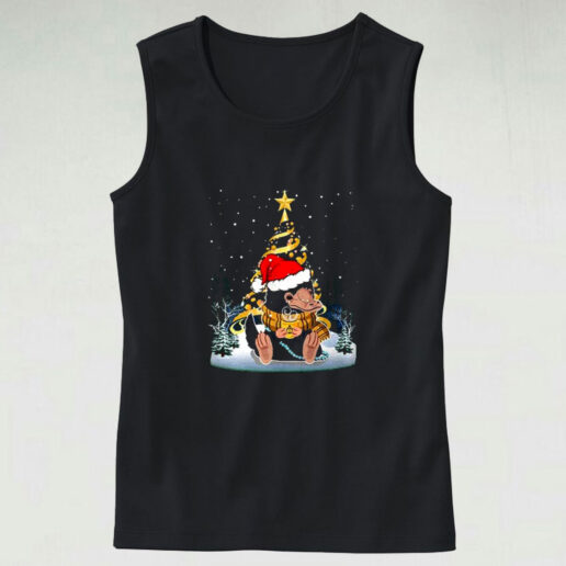 Christmas Tree Under Snow Niffler Santa Hat Graphic Tank Top