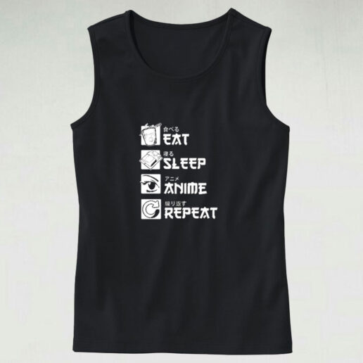 Eat Sleep Anime Repeat Funny Japanese Manga Graphic Tank Top