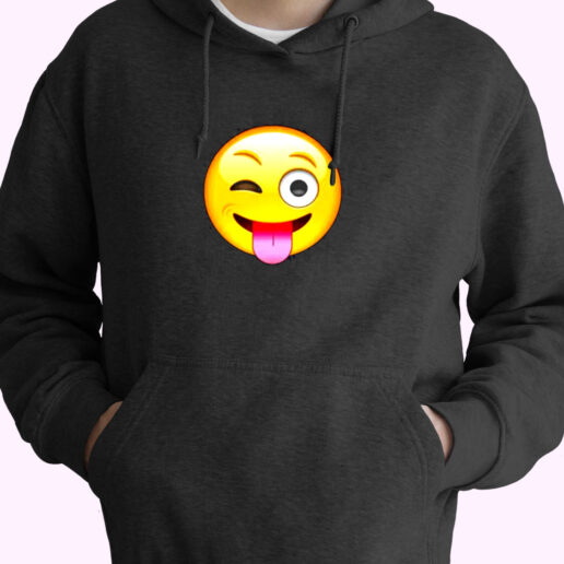 Emoticon Tongue Out Emoji With Winking Eye Smiley Essential Hoodie