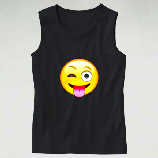 Emoticon Tongue Out Emoji With Winking Eye Smiley Graphic Tank Top