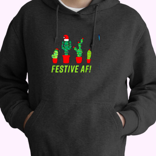 Festive Af Funny Christmas Cactus Fam With 4 Cacti Essential Hoodie