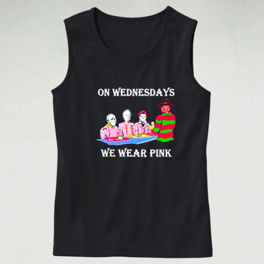 Halloween Horror Characters On Wednesdays We Wear Pink Graphic Tank Top