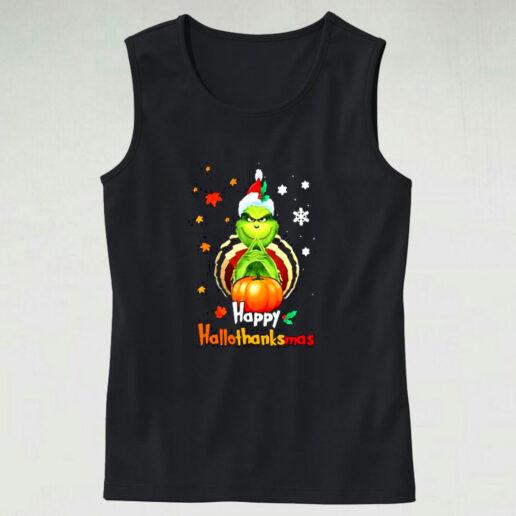 Happy Hallothanksmas The Grinch Pumpkin Halloween Thanksgiving Christmas Graphic Tank Top