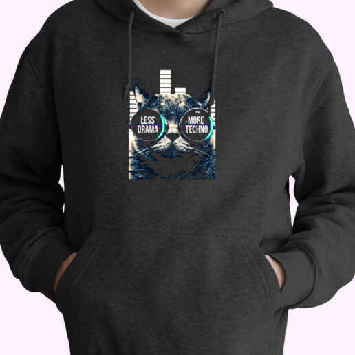 Less Drama More Techno Sunglasses Cat Essential Hoodie