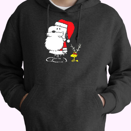 Peanuts Snoopy Woodstock Antlers Santa Claus Essential Hoodie