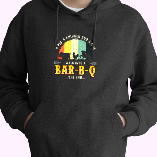 Pig A Chicken And A Cow Walk Into A Bar B Q Essential Hoodie