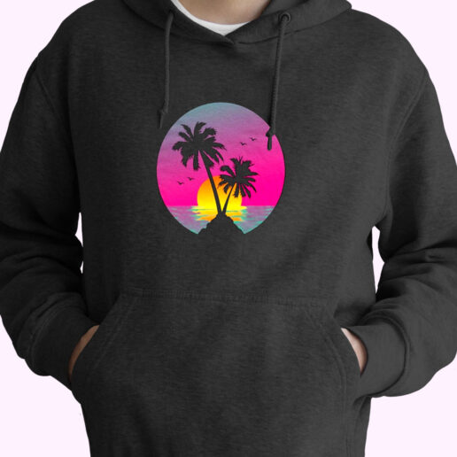 Retro 80s Aesthetic Sunset In A Circle Essential Hoodie