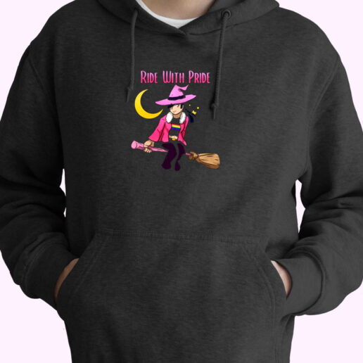 Ride With Pride Lgbt Witch Funny Lesbian Essential Hoodie