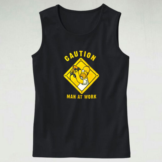 The Simpsons Homer Simpson Caution Man At Work Graphic Tank Top