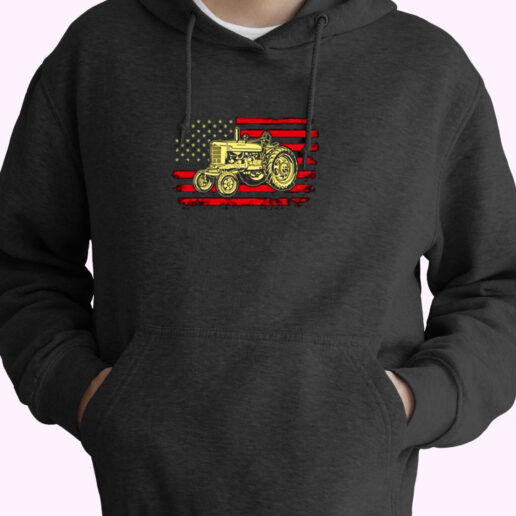 Tractor American Flag Farming Vehicles Cars Essential Hoodie