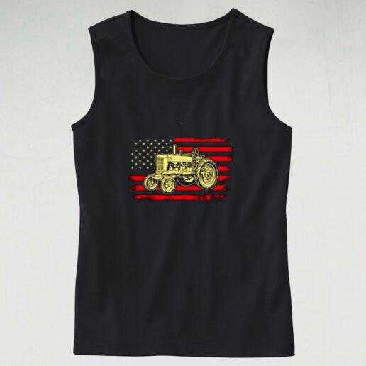 Tractor American Flag Farming Vehicles Cars Graphic Tank Top