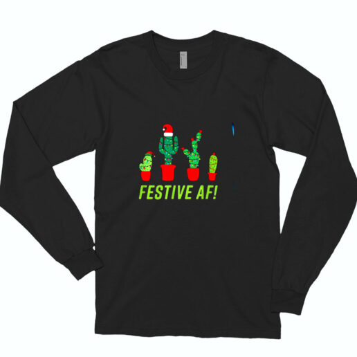 Festive Af Funny Christmas Cactus Fam With 4 Cacti Essential Long Sleeve Shirt