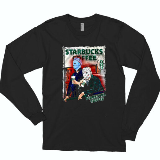 Jason Voorhees And Michael Myers Drink Starbucks Essential Long Sleeve Shirt