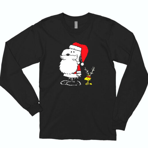 Peanuts Snoopy Woodstock Antlers Santa Claus Essential Long Sleeve Shirt