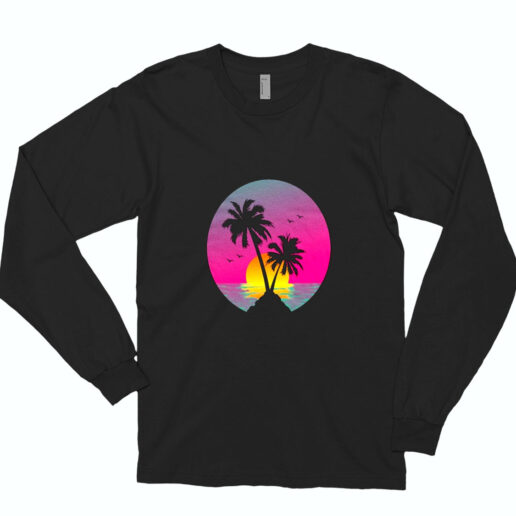 Retro 80s Aesthetic Sunset In A Circle Essential Long Sleeve Shirt