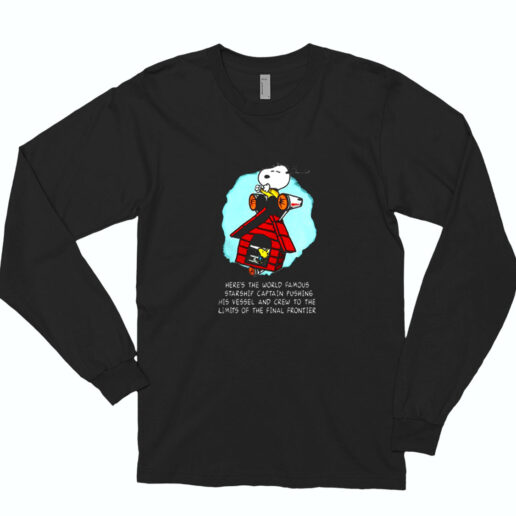 Snoopy Heres The World Famous Starship Captain Pushing His Vessel Essential Long Sleeve Shirt